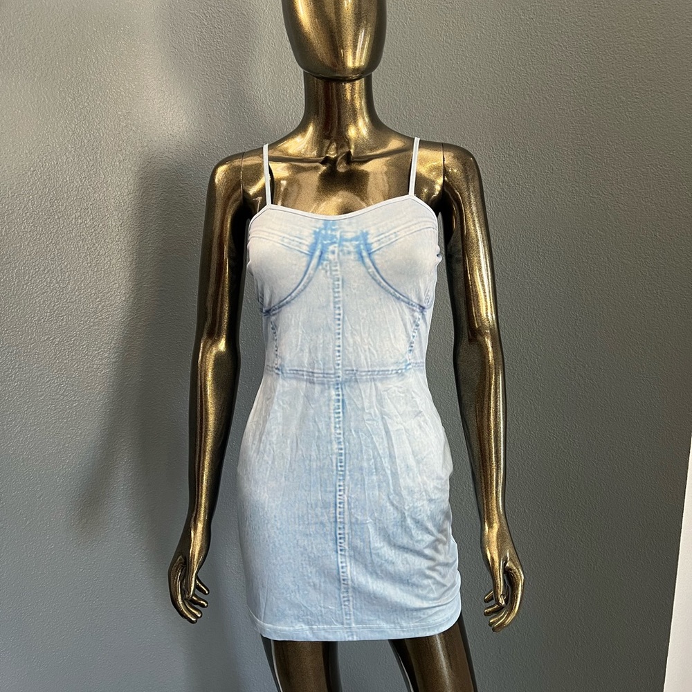 Light Blue Denim Spaghetti Strap Dress